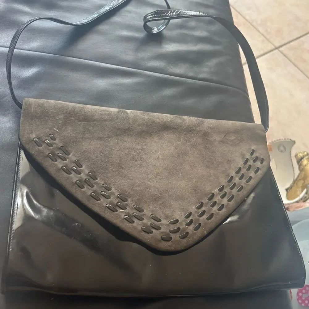 VINTAGE BRUNO MAGLI vintage handbag big stitch purse CLUTCH SHOULDER BAG flap